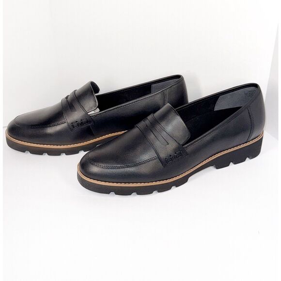 Vionic Cheryl Penny Loafer Black Leather Lug Sole Comfort Chunky Classic 12M NWB - Picture 2 of 16